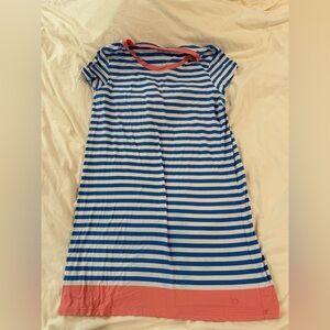 Southern Tide Blue and White Striped Tee with Pink Collar